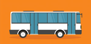 A transit bus that can connect passengers to on-campus care and external transit hubs. Illustration.