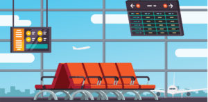 An empty waiting area at an airport terminal. Illustration.
